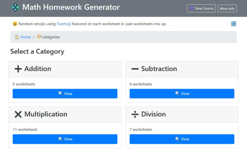 Math Homework Generator 加、減、乘、除數學題目自動產生器
