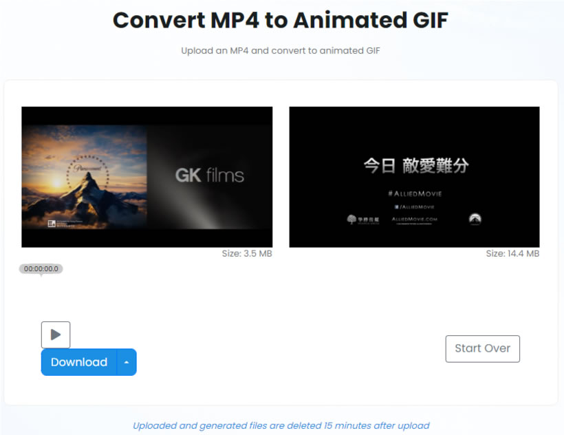 Convert MP4 to Animated GIF 可將影片轉成 GIF 動畫的免費線上服務
