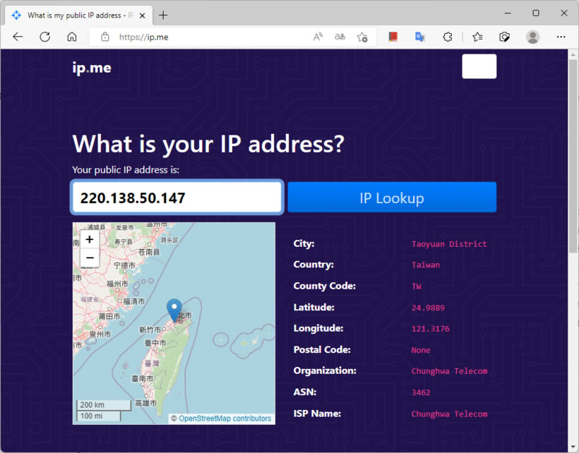 IP.ME 打開網頁立即顯示自己電腦網路連線的 IP 位址