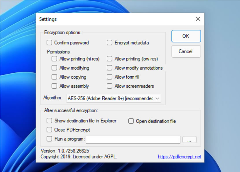 PDFEncrypt 替 PDF 檔案加入禁止列印、注釋、複製、修改及開啟密碼等保全限制