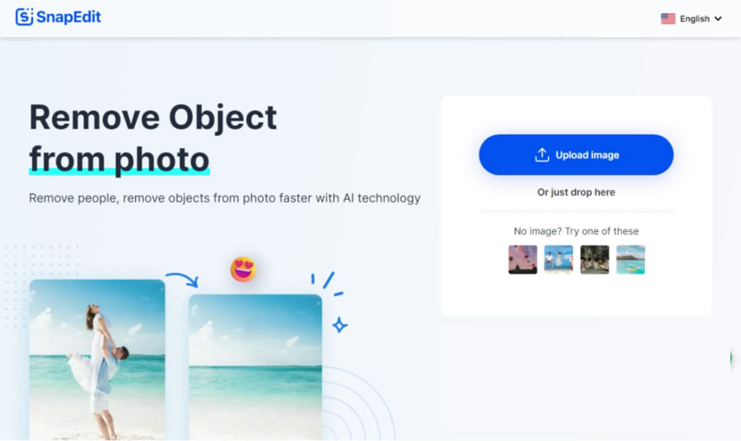 SnapEdit 可移除圖片部分內容並自動填補背景的線上免費工具