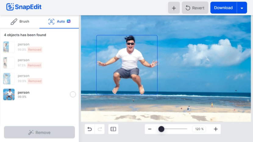 SnapEdit 可移除圖片部分內容並自動填補背景的線上免費工具