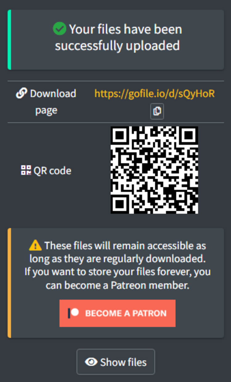 Gofile 免費提供不限檔案大小與無限制流量的檔案分享服務