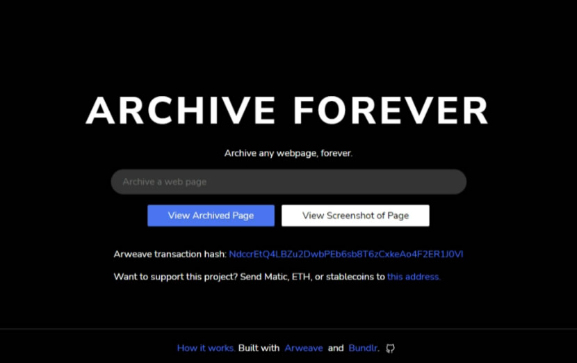 Archive Forever 輸入網址就可以將網頁或網頁截圖永久儲存在區塊鏈上