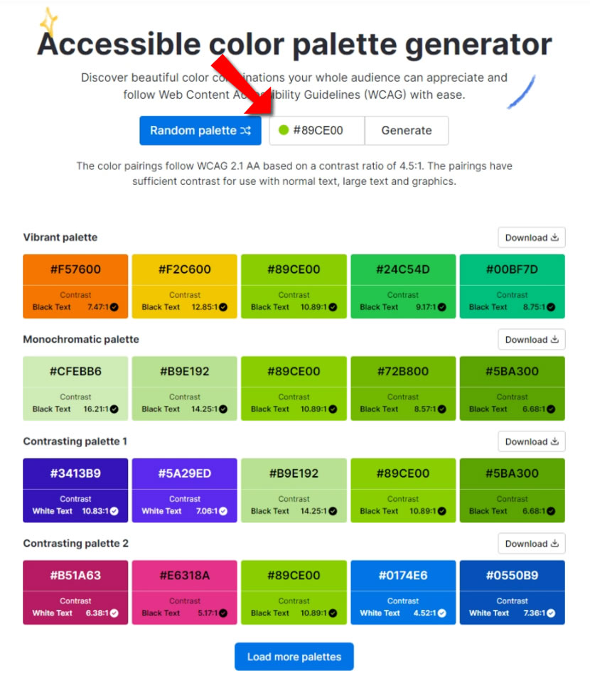 Accessible color palette generator 遵循 Google 配色指南的顏色搭配組合產生器