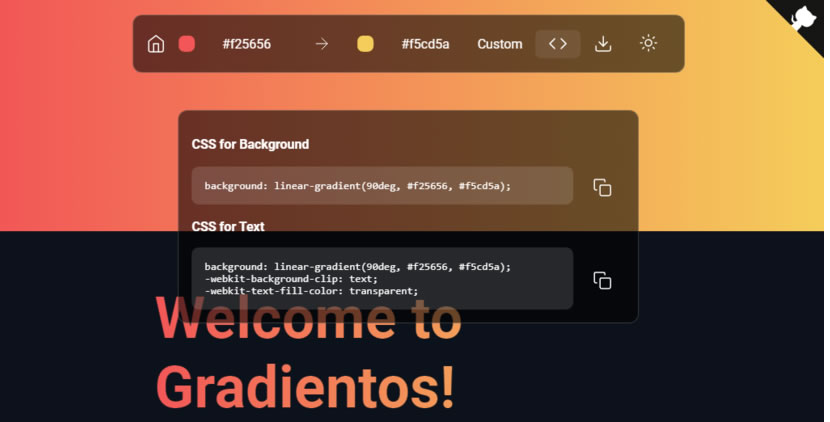 Gradientos 線上色彩漸層圖片與 CSS 語法產生器