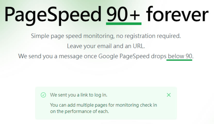 PageSpeed 90+ forever 用電子郵件監控多個網站效能 免費且無需註冊