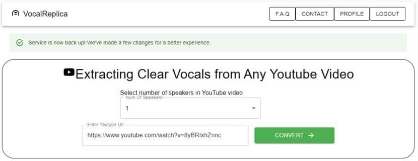 VocalReplica 從任何 YouTube 影片中提取人聲的免費工具