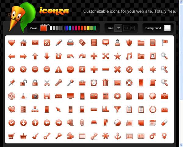 iconza 網頁常用 PNG 檔圖示，可自訂顏色