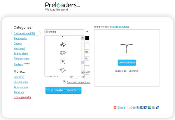 Preloaders.net 線上產生動態圖示，可調整顏色、背景色、尺寸及動畫速度等