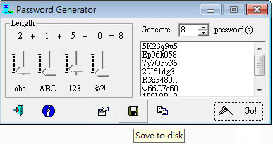 Password Generator 可自訂英文、數字及特殊符號數的密碼批次產生器並可存成文字檔(免安裝)