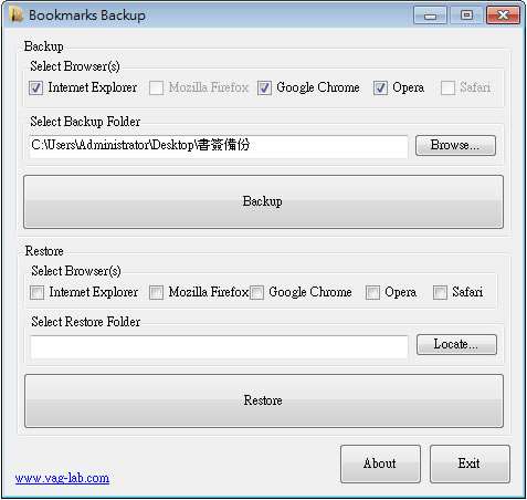 Bookmarks Backup 可備份及還原 IE、Firefox、Chrome、Safari 及 Opera 等瀏覽器的我的最愛或書籤(免安裝)