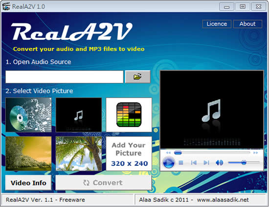 RealA2V 將 MP3 轉為 AVI 影片格式