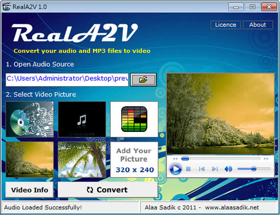 RealA2V 將 MP3 轉為 AVI 影片格式