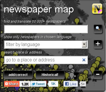 Newspaper Map 全球超過 10000 份的報紙免費閱讀