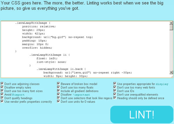 CSS Lint 線上 CSS 樣式表檢測免費服務，讓 CSS 語法更正確精簡