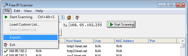 Eusing Free IP Scanner 免費的 IP 區段及端口掃描工具，找出電腦名稱(免安裝)