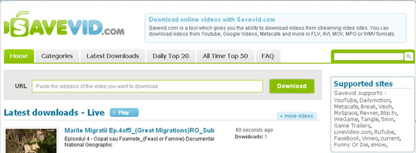 SAVEVID.com 線上影片下載服務，支援 YouTube、Dailymotion、Metacafe、MySpace 多個影音站台