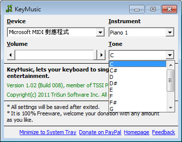 KeyM​​usic 用鍵盤創造你的音樂，可選樂器、音調(免安裝)