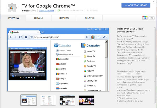 TV for Google Chrome™ 讓你看盡世界各國的電視頻道，Chrome 擴充功能