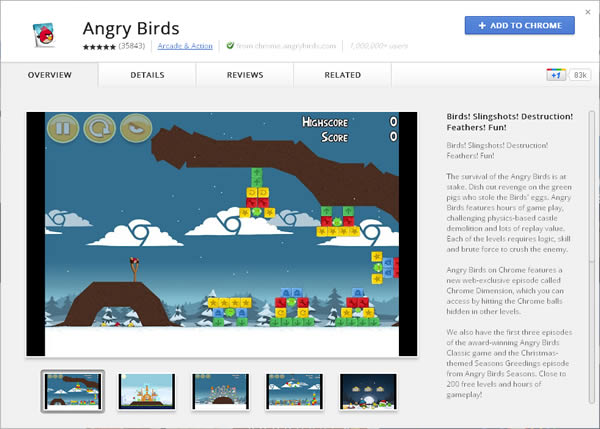 Angry Birds 使用 Chrome 瀏覽器的擴充功能就能玩