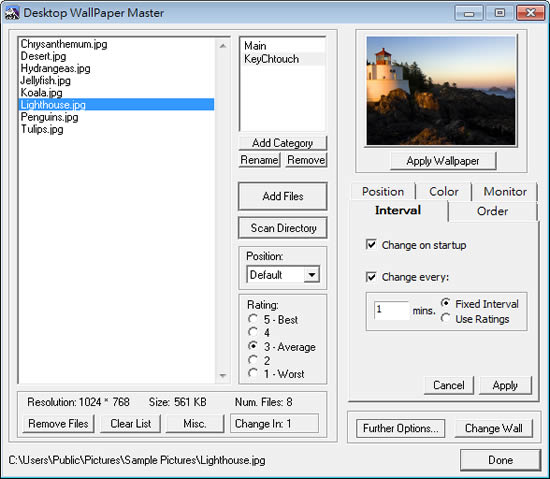 Wallpaper Master 自動更換桌布為指定照片集內的圖檔(免安裝)