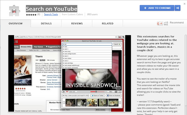 Search on YouTube 在任何網頁都可以搜尋及觀看 YouTube 影片 - Chrome 瀏覽器擴充功能