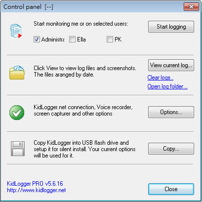 Kidlogger 鍵盤側錄、上網紀錄軟體，還可定時擷取桌面成圖片、自動觸發錄音，更可透過 EMail 發送報告