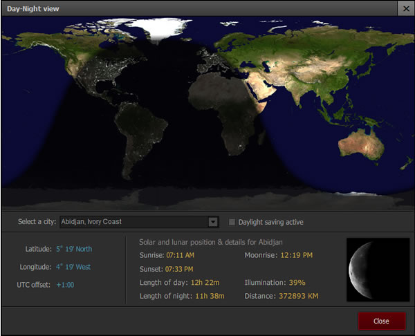 Advanced World Clock 用全球地圖來顯示各主要城市的時間