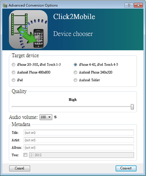 Click2Mobile 將影音轉換成 Android 或 IOS 可播放的格式