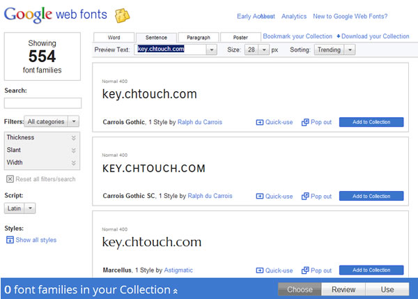 Google web fonts 由 Google 所提供的網頁字型應用服務