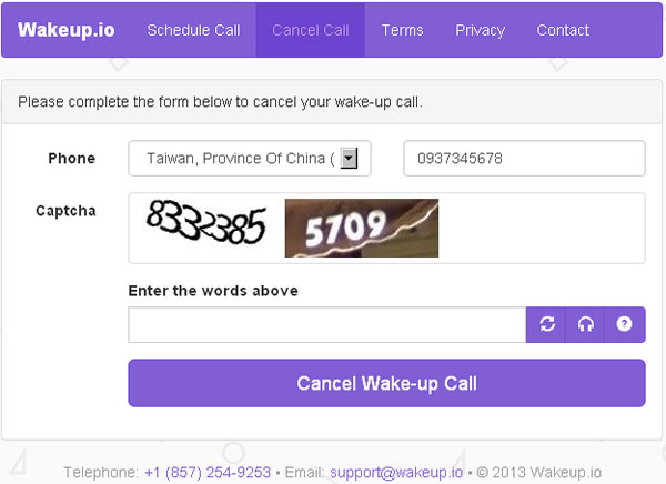 wakeup.io 輸入任一手機號碼，就能安排叫醒服務(免註冊 支援 255個國家)
