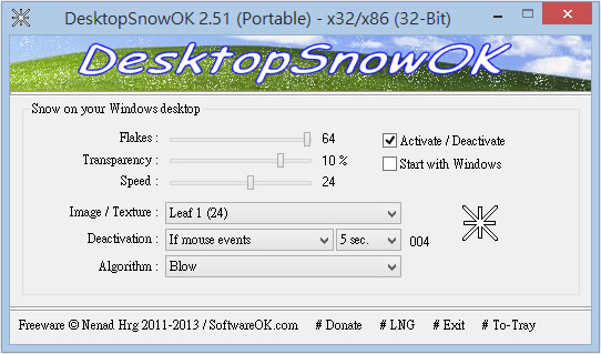 DesktopSnowOK 讓桌面有雪花飄