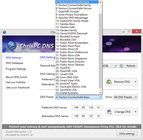 ChrisPC DNS Switch 快速切換 DNS 伺服器