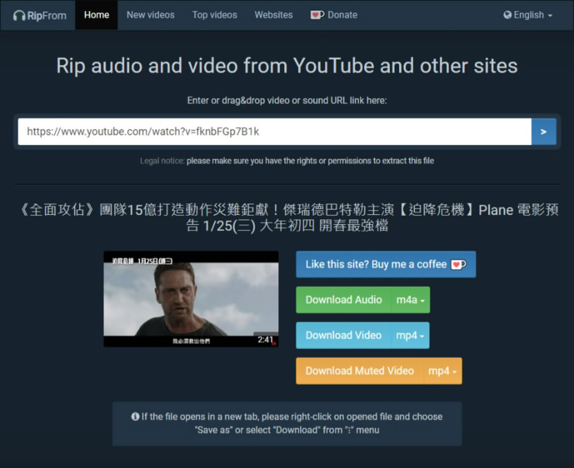 RipFrom 下載 YouTube 影片 支援 FB、IG 和 TikTok 近千個網站且全程零廣告
